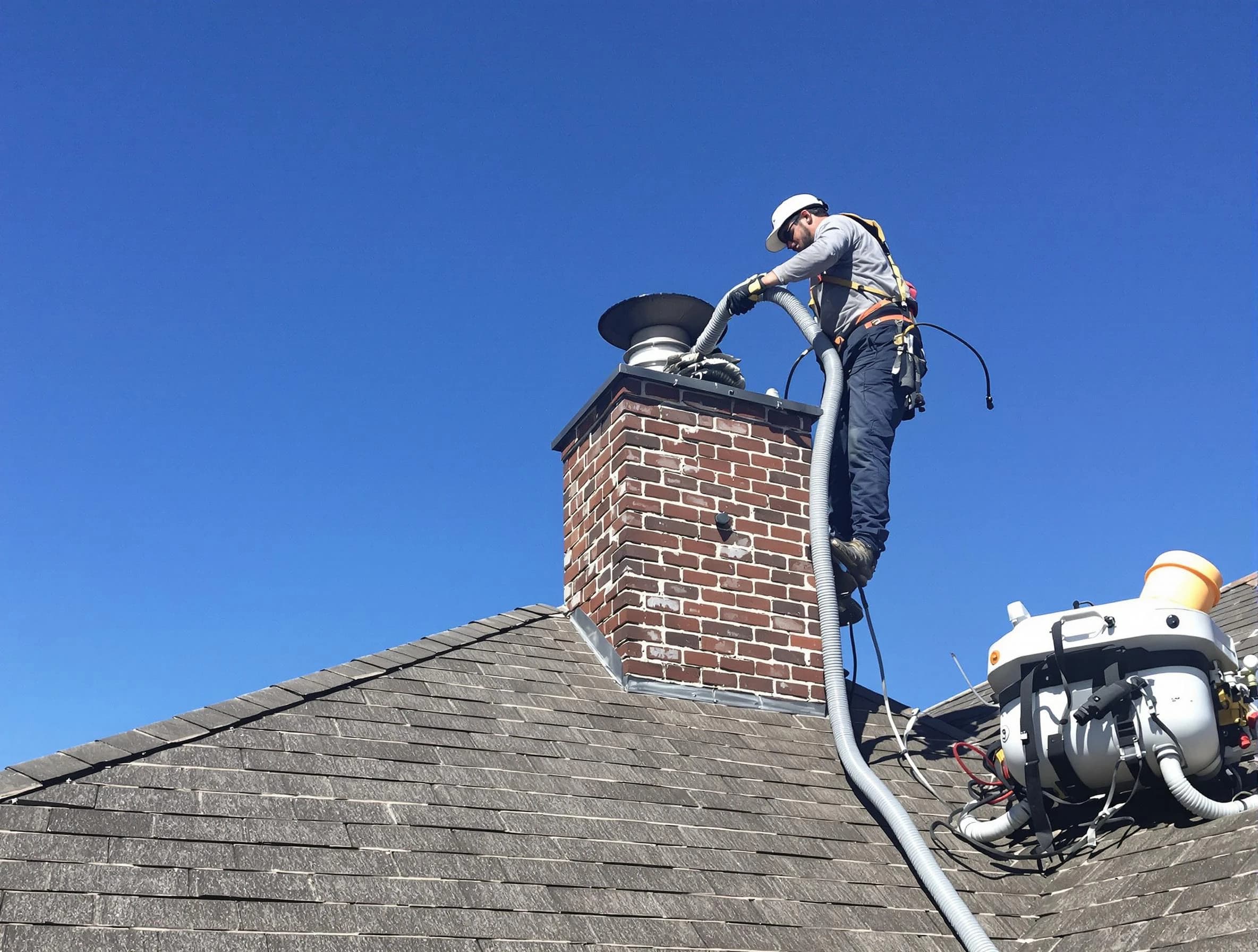 Dedicated Attleboro Chimney Sweep team member cleaning a chimney in Attleboro, MA