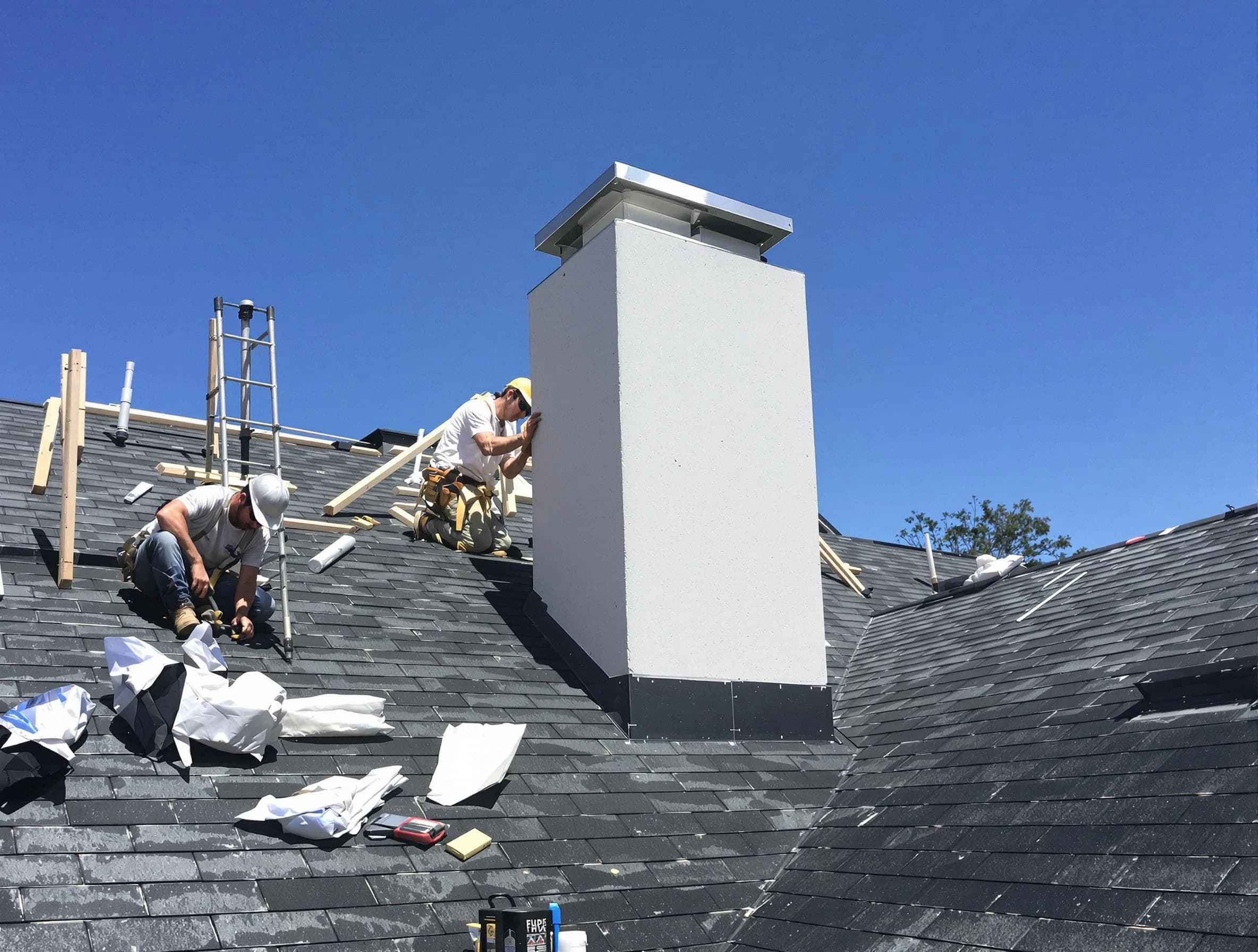 Attleboro Chimney Sweep crew installing a new chimney in Attleboro, MA