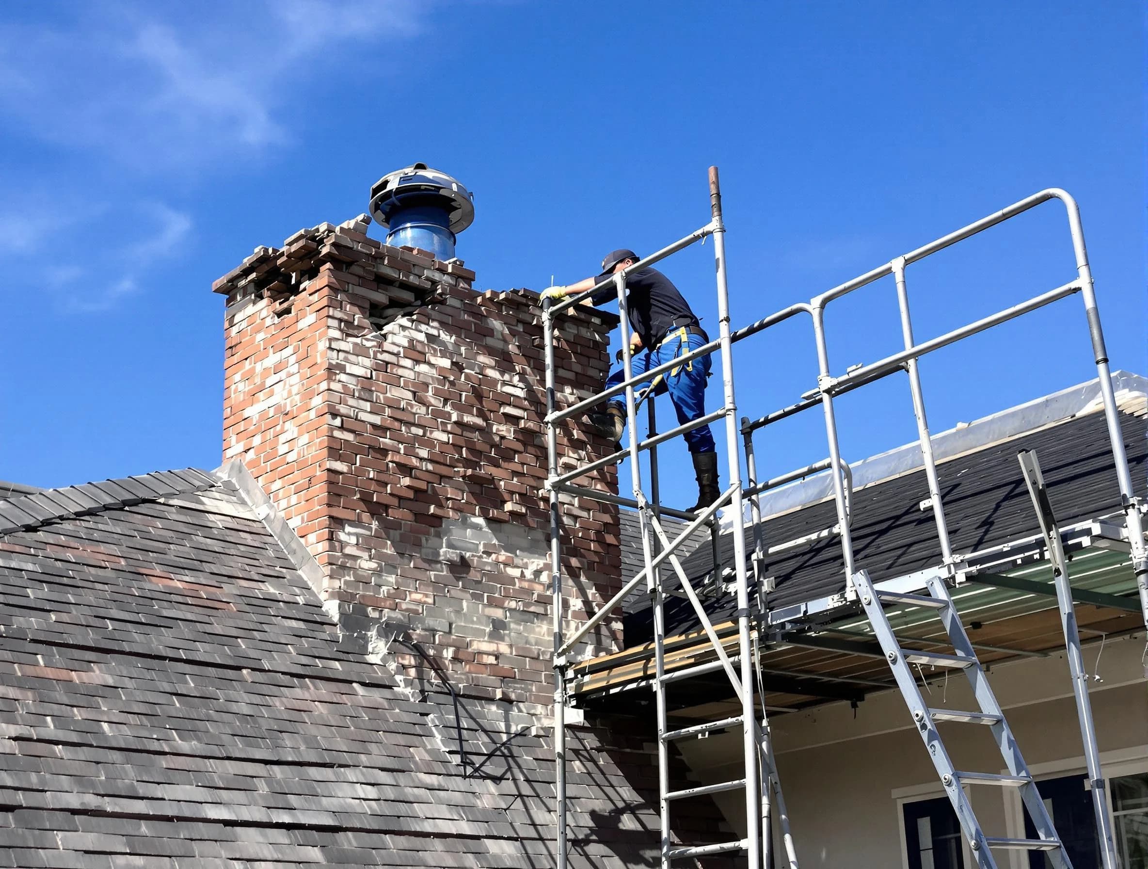 Rebuilding a chimney structure by Attleboro Chimney Sweep in Attleboro, MA
