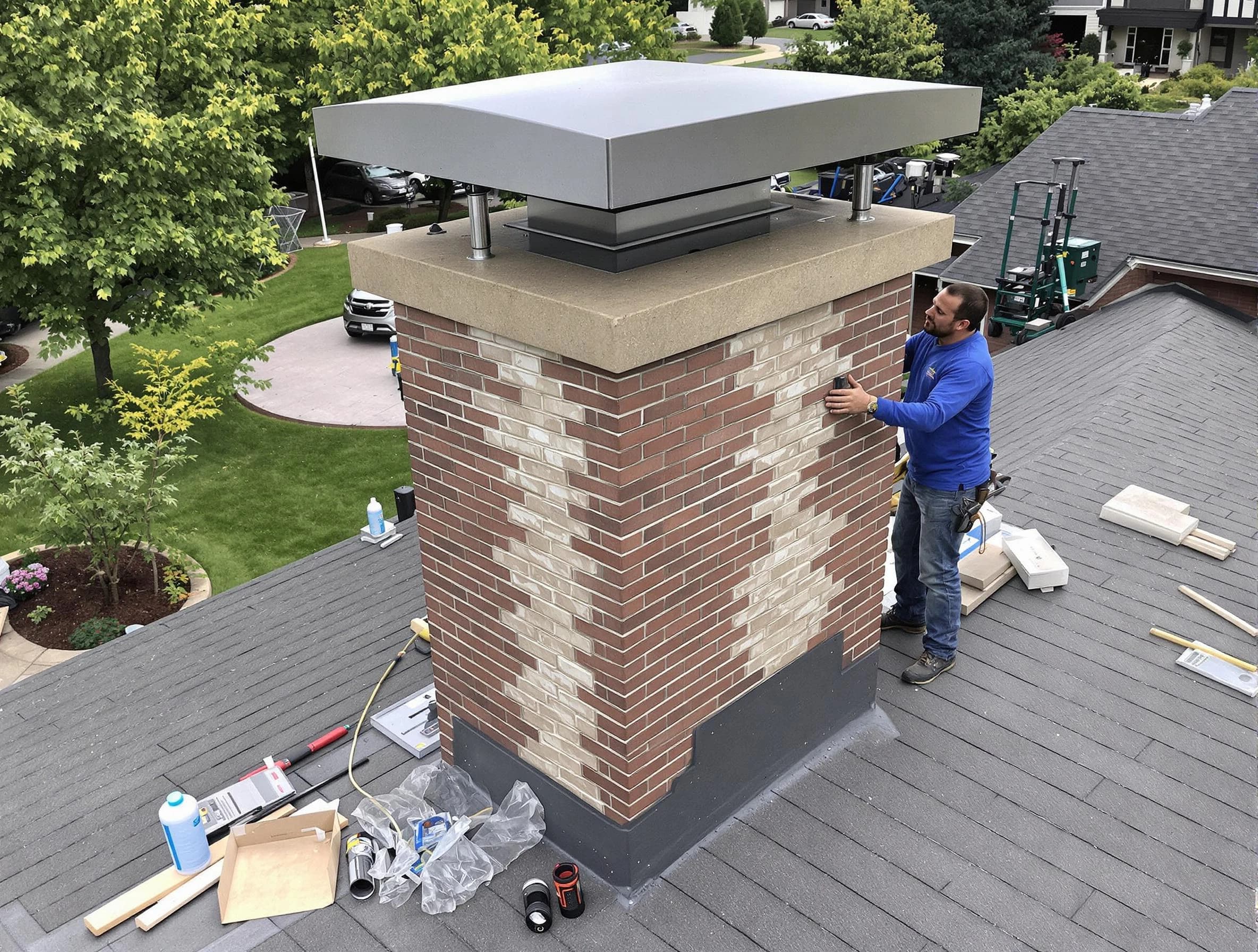 Attleboro Chimney Sweep team working on a custom chimney remodel in Attleboro, MA