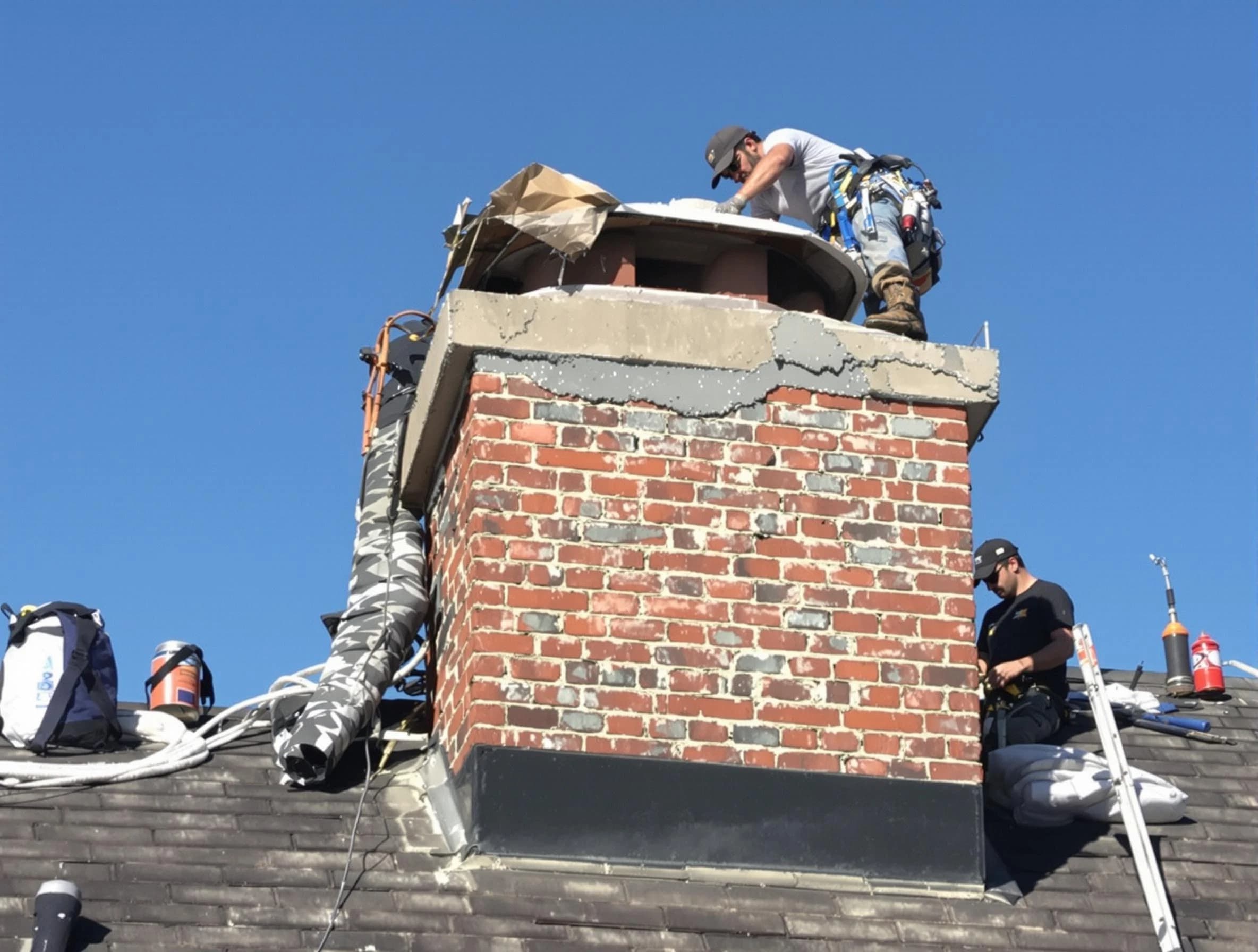 Attleboro Chimney Sweep installing a custom chimney crown in Attleboro, MA