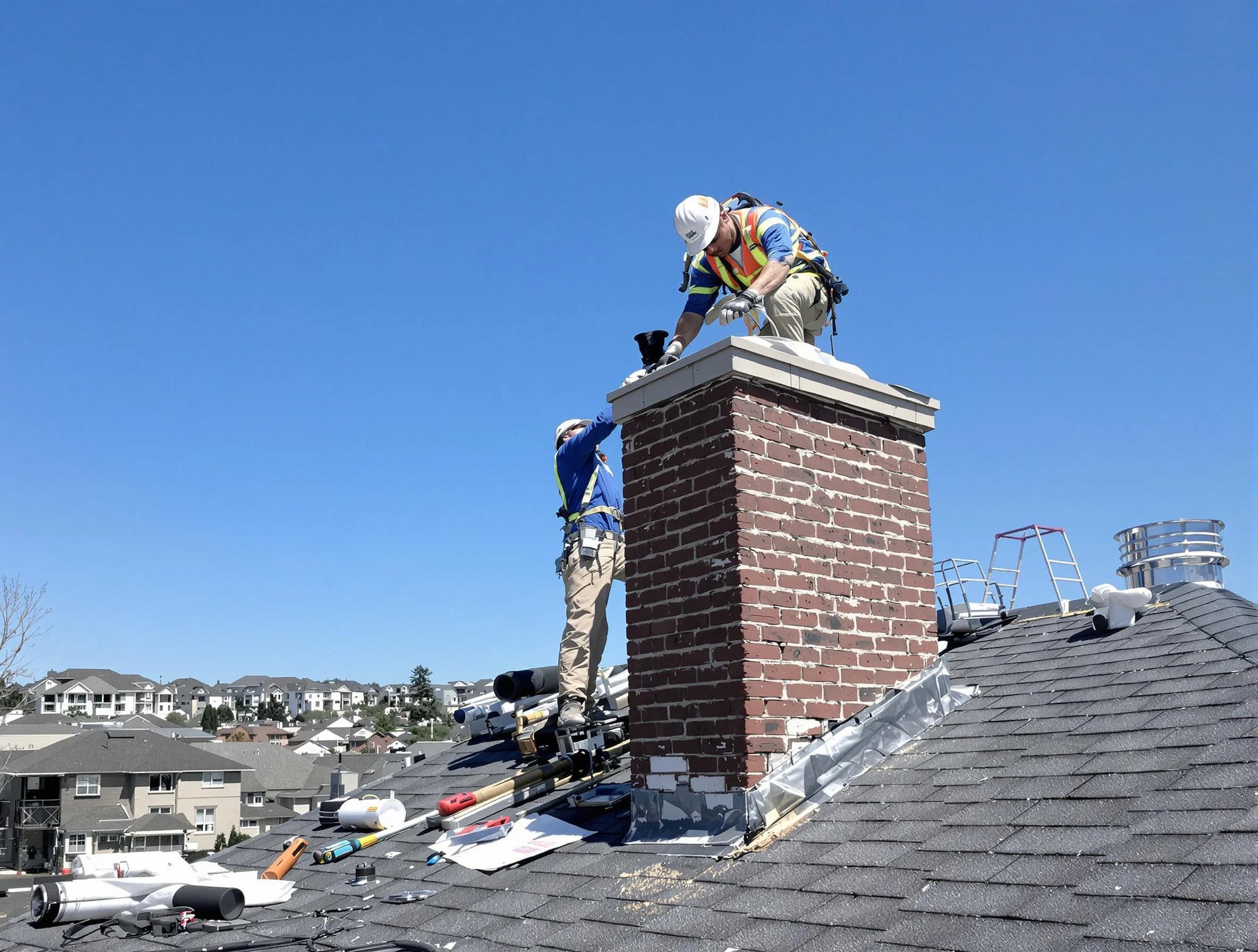 Attleboro Chimney Sweep repairing a chimney crown in Attleboro, MA