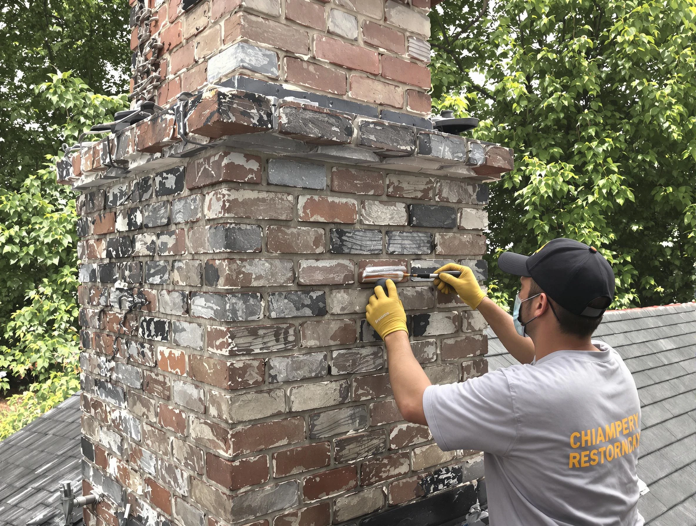 In-progress chimney restoration by Attleboro Chimney Sweep in Attleboro, MA